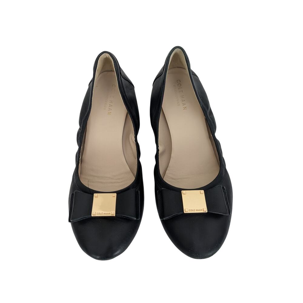 Cole Haan Tali Ballet Bow Leather Flats Size 7 Black Gold